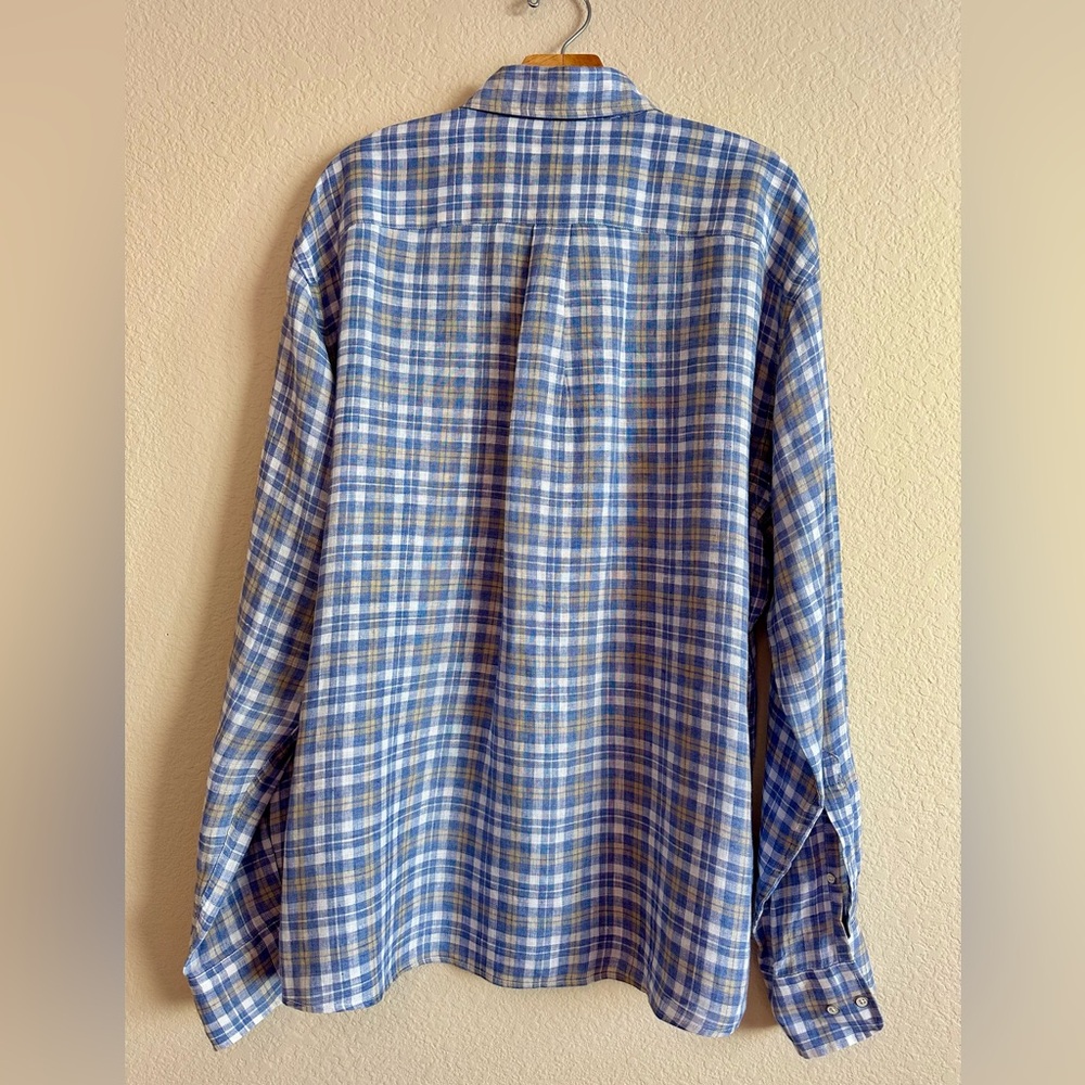 Peter Millar Seaside Commons Plaid Linen Long Sleeve Blue Men’s Shirt XL - Picture 5 of 12
